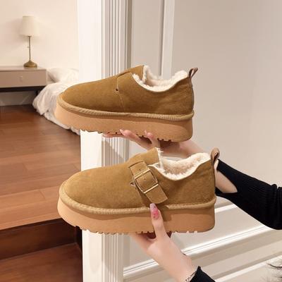 Женские новые зимние бархатные термохлопковые туфли на толстой подошве, повседневные сноубутсы, туфли Doudou на одной педали