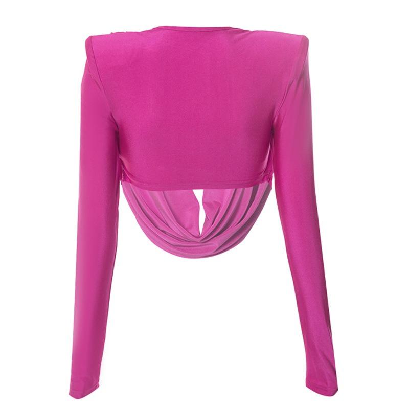 Новая Мода Рукав Три Четверти Подплечники Повседневные Рубашки Женские Отложной Воротник Приталенные Блузки Женские Уличные С Обертыванием Груди Однотонные Женские Рубашки Топы 25833