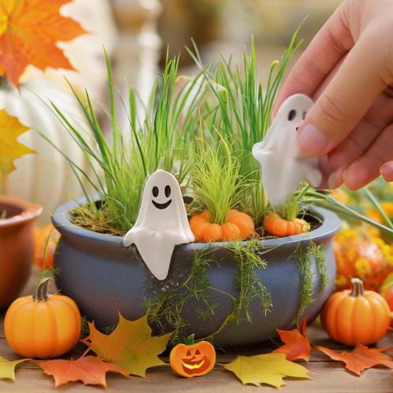 20 шт. Хэллоуин Сидящие фигурки привидений Миниатюрные статуэтки привидений Милые Жуткие Счастливые украшения с привидениями для внутреннего и наружного сада, газона, настольного декора