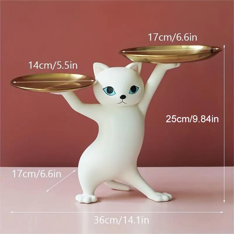 Cat Strorage Storage Tray Resin Cat Statue Figurine Candy Jewelry Earring Ring Key Holder Tray Bowl HomeTable Living Room Decor