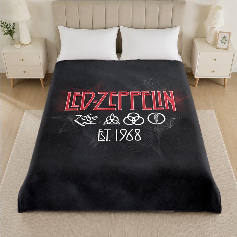Led Zeppelin Print Flannel Blanket Cozy Lightweight Plush Throw Blanket For Bed Sofa Household Use