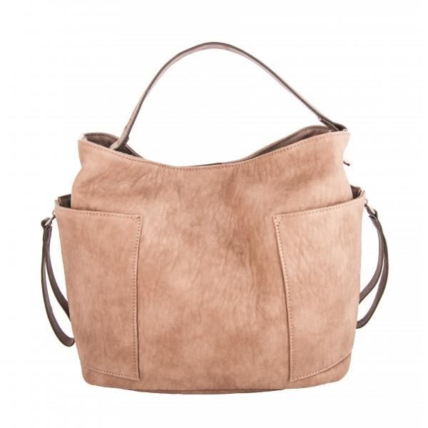 Sac à main - LE TEMPS DES CERISES - Noemi 2 - Taupe - Forme seau - Poignée unique - Compartiments pratiques