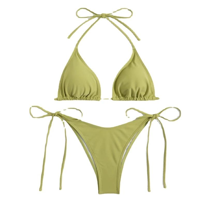 Сексуальный женский стринги однотонный набор бикини с завязками на шее сбоку купальник женский раздельный на бретельках регулируемый бразильский купальник пляжная одежда