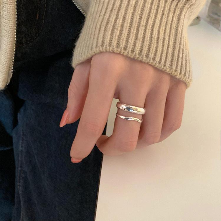 Корейский Холодный Ветер Инс Нишевый Весенний Простой и Универсальный Двухслойный Волнообразный Открытый Перстень