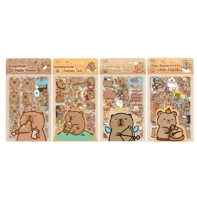 Наклейки Capybara Pack 6 листов мультяшный маленький дельфин PET наклейки для заметок украшение для дневника альбома
