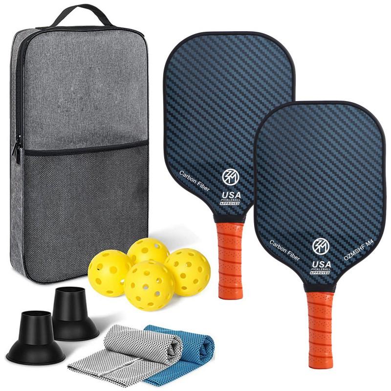 Carbon Fiber Pickleball Paddle Set With 2 Balls Carry Bag Outdoor Court Play