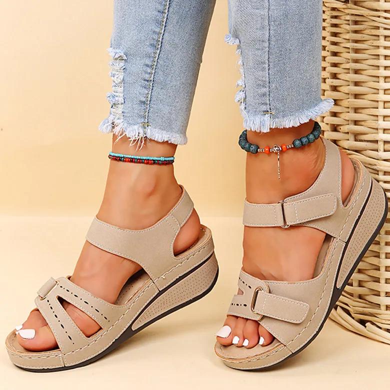 Женские босоножки на мягкой платформе с танкеткой, летняя обувь Sandalias Mujer, элегантная повседневная обувь для женщин 2024 года, большой размер 43