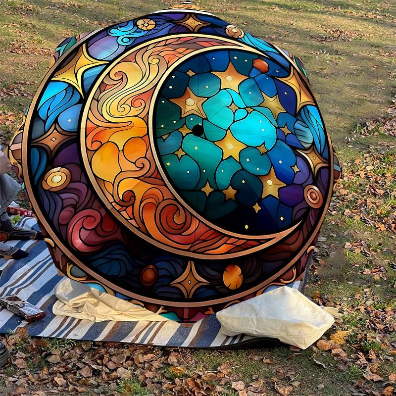 1PC Stained Glass Moon Stars Automatic Open/Close Umbrella with Windproof, 8-Rib Sturdy Canopy, Durable Ribs, Fashionable Design1371A