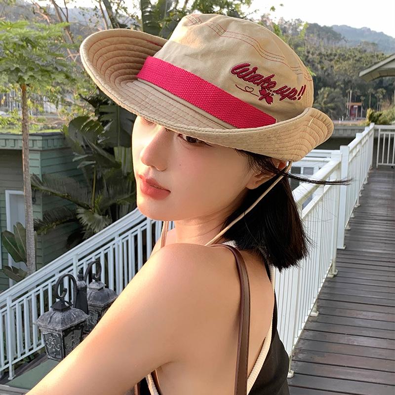 Ковбойская шляпа, альпинистская шляпа, женская летняя корейская версия, большие поля, солнцезащитная, кемпинговая, рыболовная шляпа с завязками