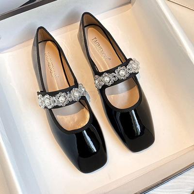 Новые женские туфли на плоской подошве, весенние красивые туфли с круглым носком и кристаллами, повседневные туфли из лакированной кожи, без застежек, большие размеры 33-43