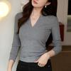 Temperament Deep V-neck T-shirt Women's Long-sleeved Autumn New Slim Fit Bottoming Shirt Top