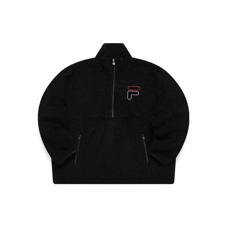 Fila Logo Print Zip-Up Stand Collar Long Sleeve Sweatshirt Women Sweatshirt Black F51W149221F-BK
