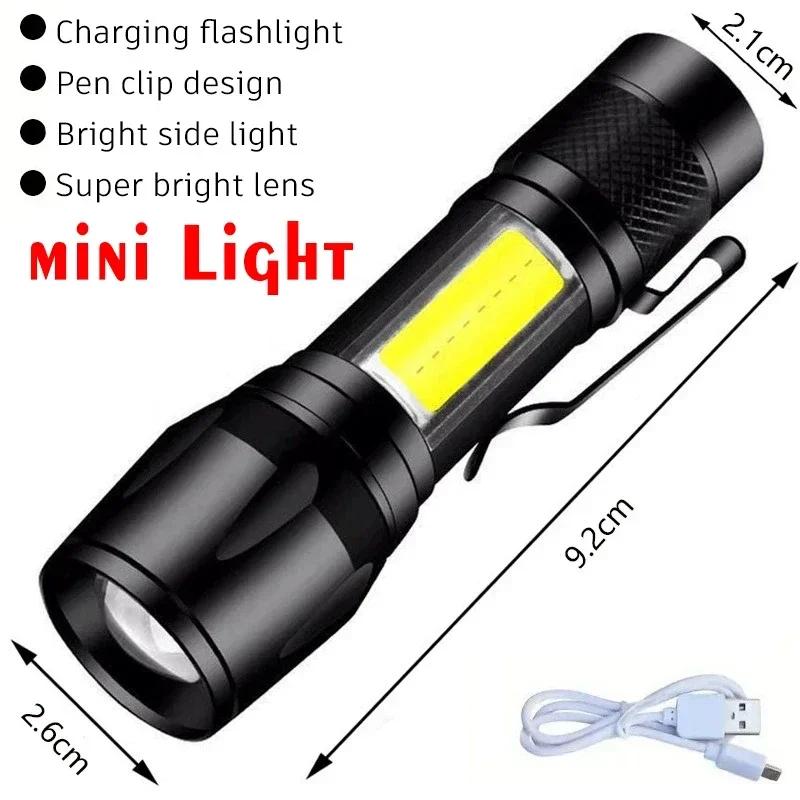 LED COB Flashlight Type C Rechargeable 600LM Portable Mini Torch Pocket Lantern Flood Work Light With Magnet For Emergency