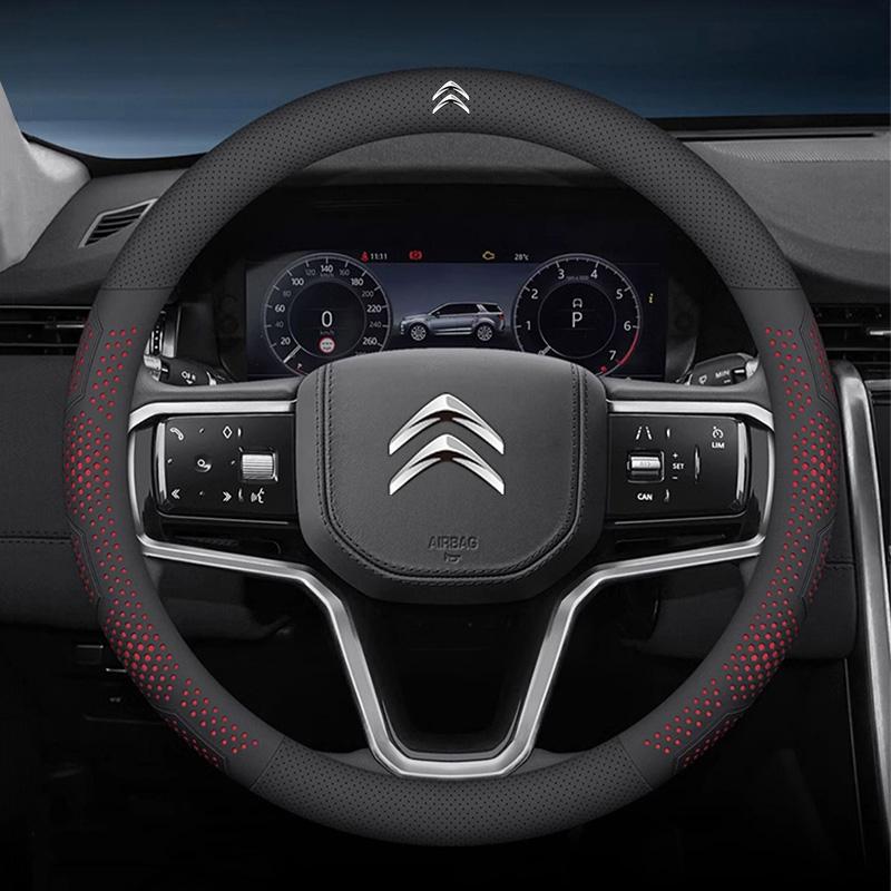 38cm Leather Car Steering Wheel Cover For Citroen C4 C3 C2 C1 DS3 Xsara Picasso Auto Steering Wheel Cover Car Interior keychain