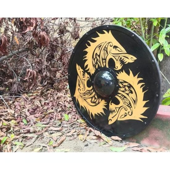 Madieval Viking Wooden Shield Round Authentic Battleworn Norse Battle Handmade