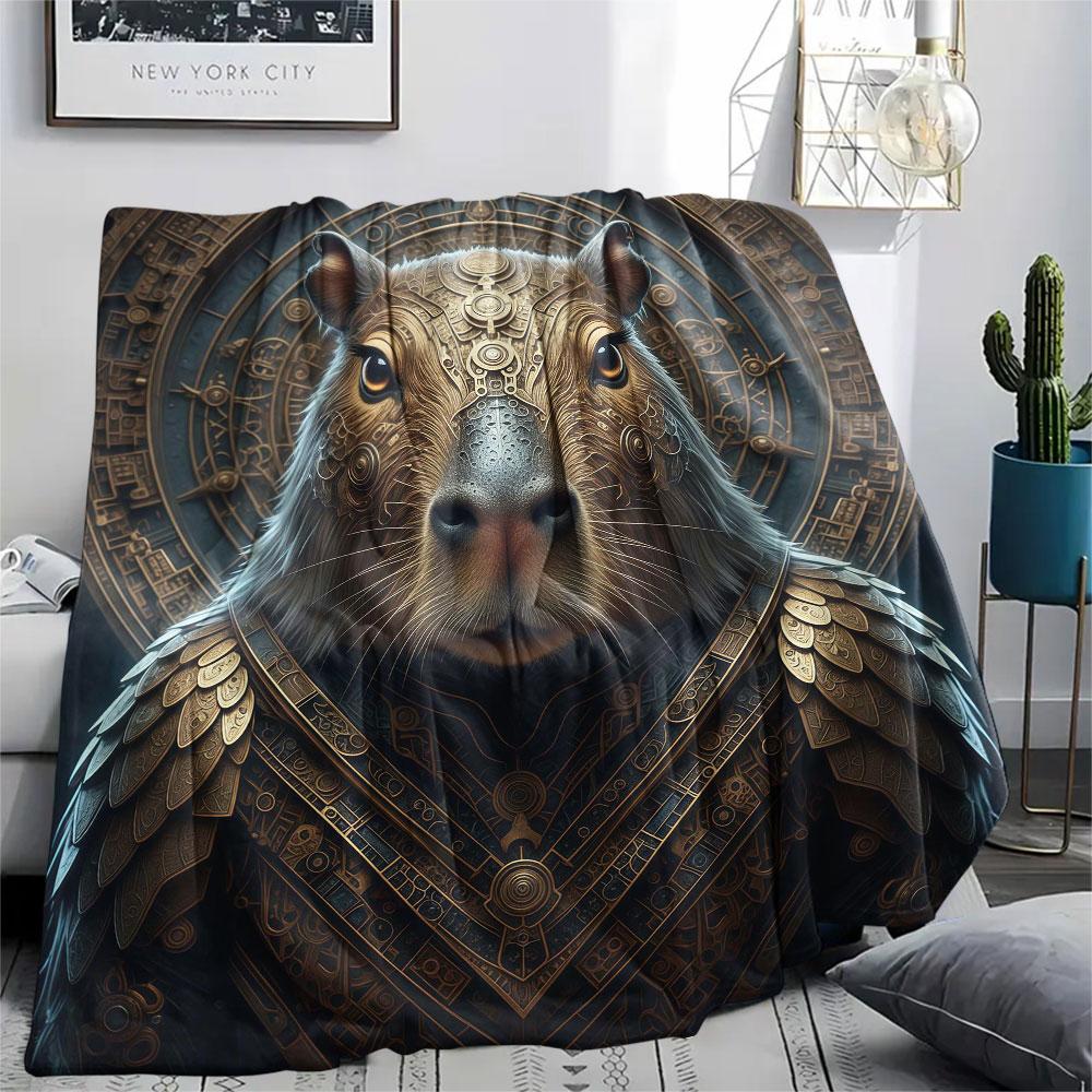 1Pc Armoredanimals Print Flannel Blanket, High quality Comfortable for All Seasons, Home Decor, Warmth and Comfort, Perfect for Christmas Gifts