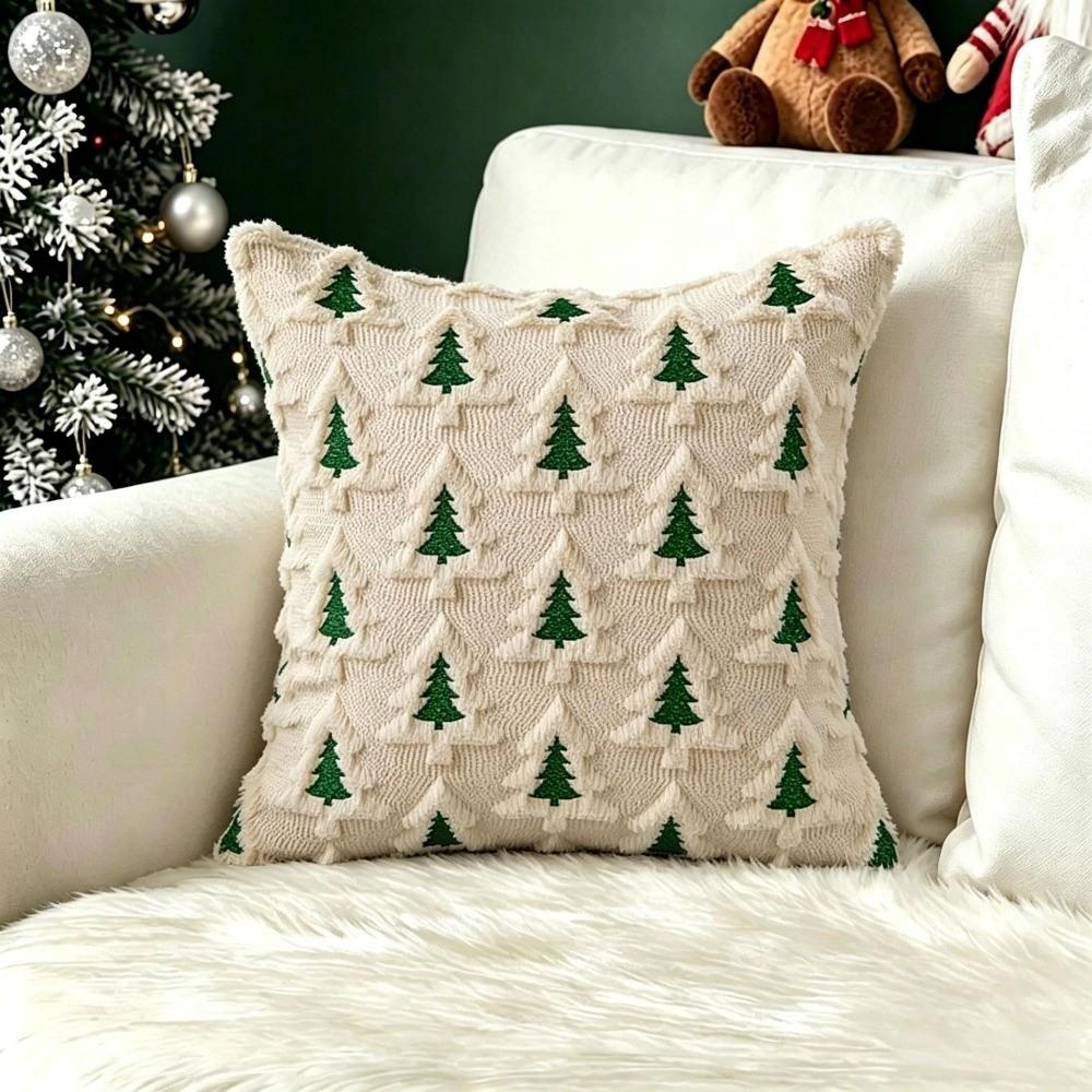 Embroidered Throw Pillow Covers Christmas Tree Decorative Pillowcase Sofa Decor