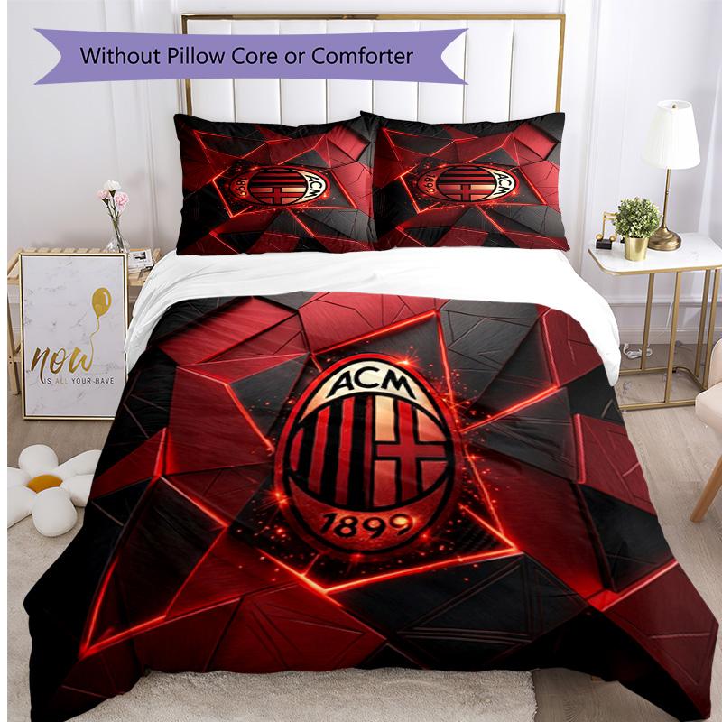 AC Milan Pattern Printed 3PCS Bedding Set Soft Skin-Friendly Washable Duvet Cover & Pillowcases Set All Season Bedroom