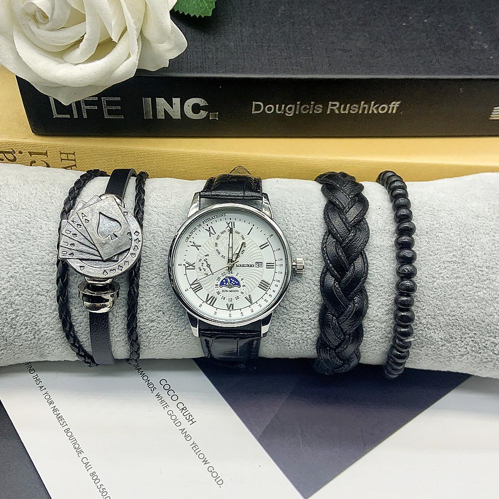 5 шт. Классические модные трендовые высококачественные темпераментные мужские часы Простые кварцевые часы включают в себя коробку с браслетом для активного отдыха