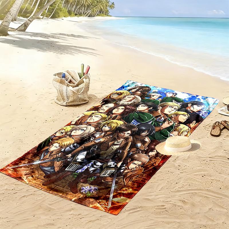 Anime Attack-on-Titan Print Beach Towel, Large Soft Quick Dry Towel for Beach Camping Swimming