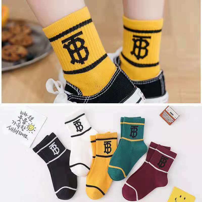 5 Pair Children's Socks Spring Autumn Boys Girls Cartoons Cute Middle Tube Socks