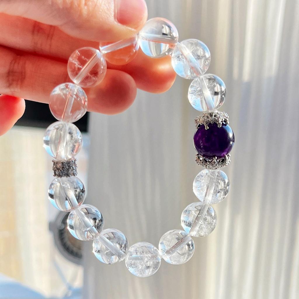 12Mm Large Particle Natural White Crystal Amethyst Design Bracelet Bracelet.