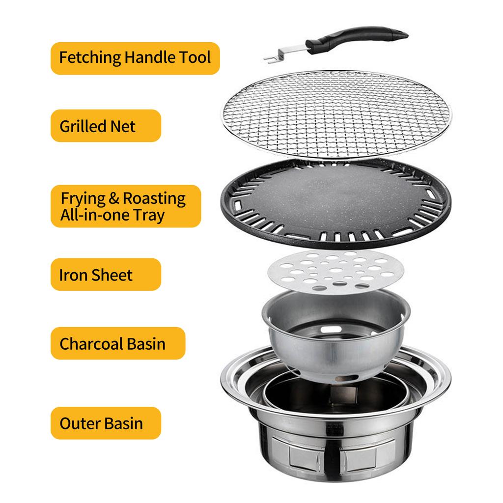 13-дюймовый корейский гриль-барбекю, многофункциональный угольный гриль для барбекю, круглый гриль для кемпинга, настольная плита