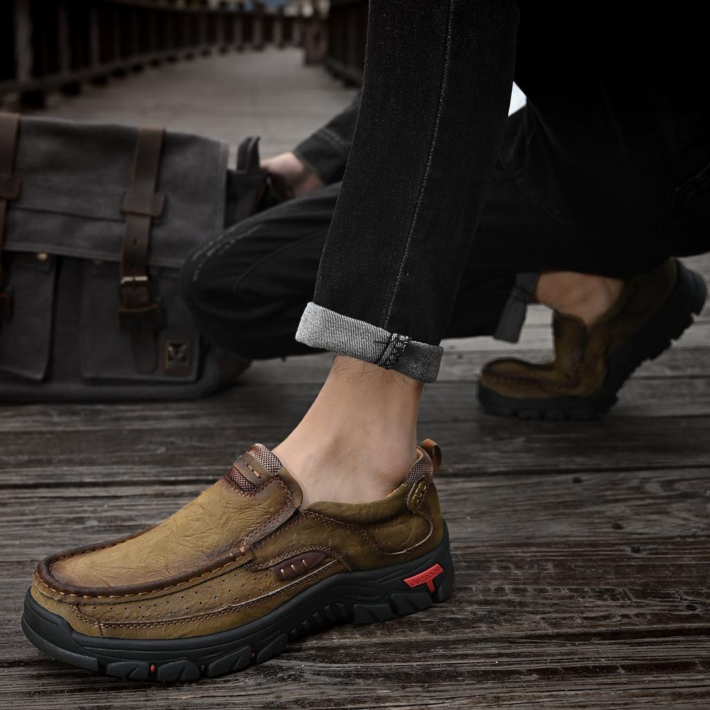 Мужские походные кроссовки из натуральной кожи большого размера, повседневные кроссовки без застежек 39-48