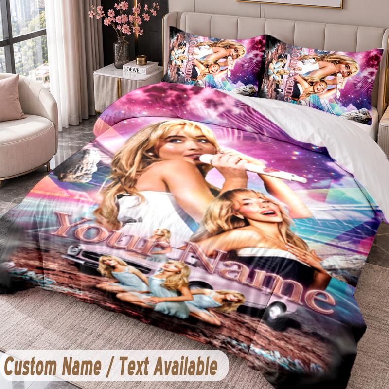 Custom Name Text 3Pcs Bedding Set Sabrina Carpenter Duvet Cover And Two Pillowcases