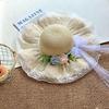Flower Straw Hat Large Brim Wide Brim Hat Lolita Sun Hat  Outdoor Activity
