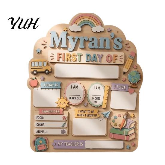 Wooden Message Board for Classroom First Day of School Board, Reusable Erasable Chalkboard Design, Desktop Plate Kids Stable Base Photo Prop