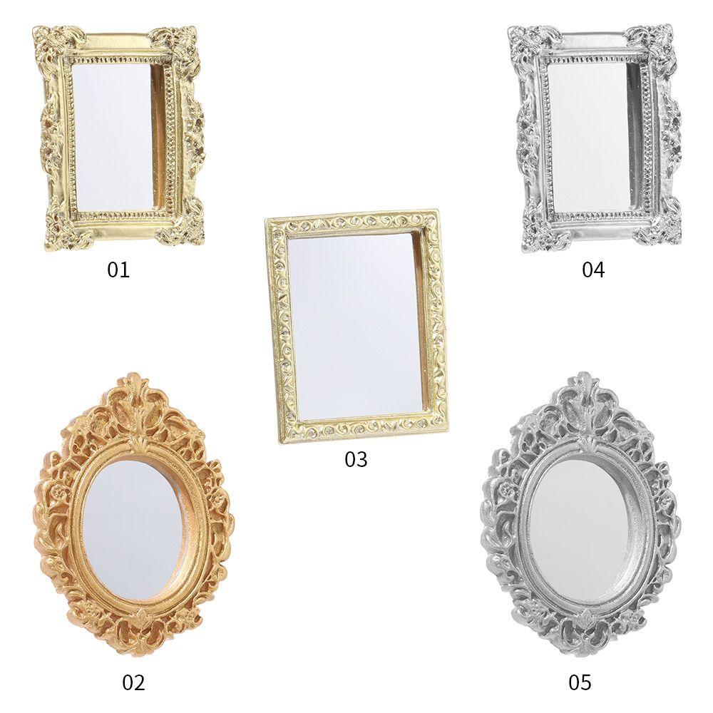 Retro Micro Furniture Miniature Dollhouse Frame Accessories Dollhouse Mirror Wall Room Mini Mirror