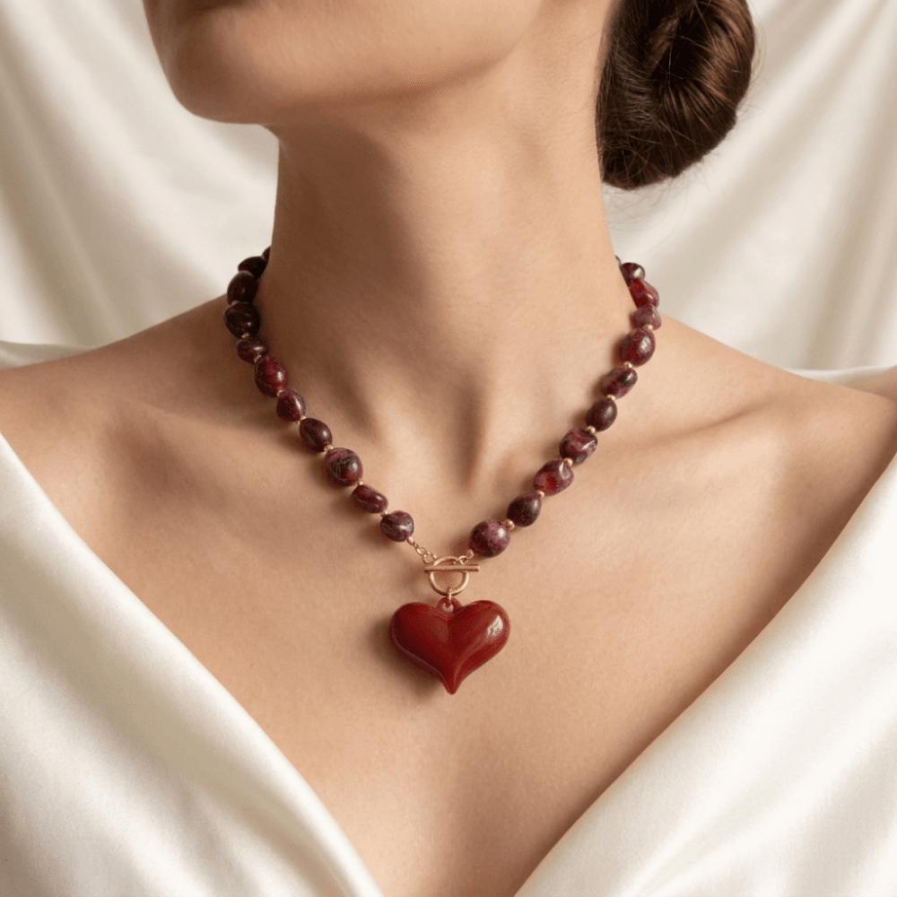 Large Heart Pendant Statement Necklace Colorful Chain Necklace Daily Wear