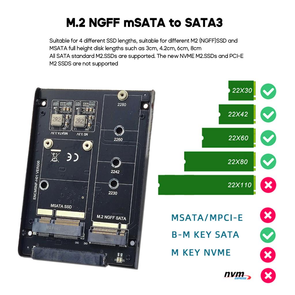 M.2 NGFF MSATA SSD To SATA 3.0 2.5'' Adapter M.2 SSD Converter Card JBOD Adapter For 2230/2242/2260/2280 Card 6Gbps