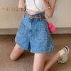 Женские джинсовые шорты с высокой талией, эластичные свободные джинсовые шорты, повседневные широкие летние шорты с карманами