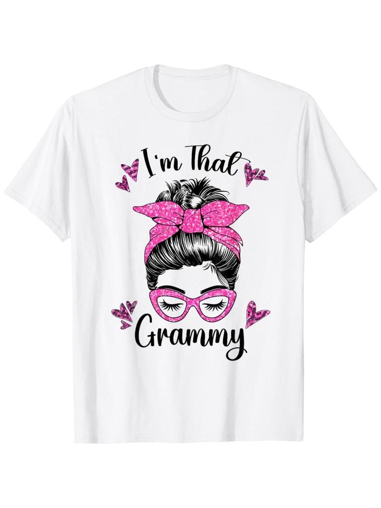 Grandma Tshirts for Women IM That Grammy Grandma Messy Bun T-Shirt, Comfort Fit Men'S Tee, Crew Neck