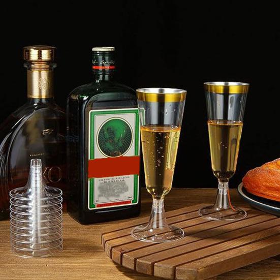 5 шт. Пластиковые стаканы-тумблеры 150 мл Прозрачные Элегантные Одноразовая Посуда для Вечеринок с Золотым Ободком Легкая Посуда для Напитков для Свадеб Банкетов И Празднований