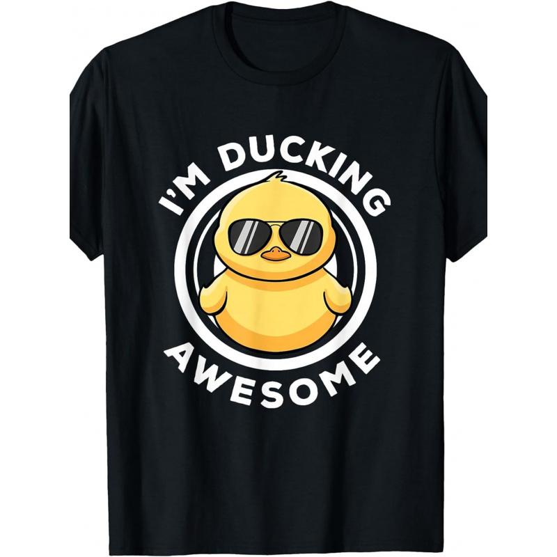 I'M Ducking Awesome I Love Duck Lovers Funny Rubber Duck T-Shirt Vintage Style, Crew Neck, Heat Transfer Printing, Loose Fit, Short Sleeve