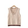 Women's Retro V-Neck Sweater Vest & Plaid Shirt Two-Piece Set - Autumn Winter Color Block Knit Cardigan Japanese Style Fashion