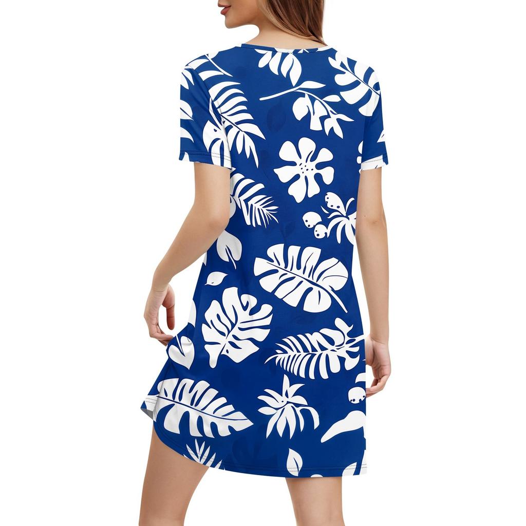 Women's Fashion Casual Printed With Pockets Bohemian Beach V-Neck Short Sleeve Dresses