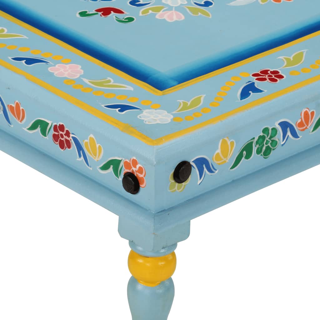 Turquoise Hand painted Solid Mango Wood Coffee Table