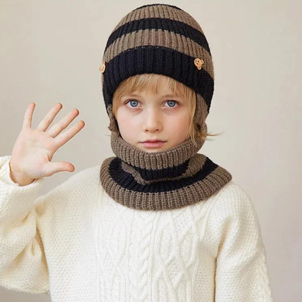 2pcs Neck Warmer Children Hat Scarf Set Fleece Lining Children Winter Hat Scarf  for Winter