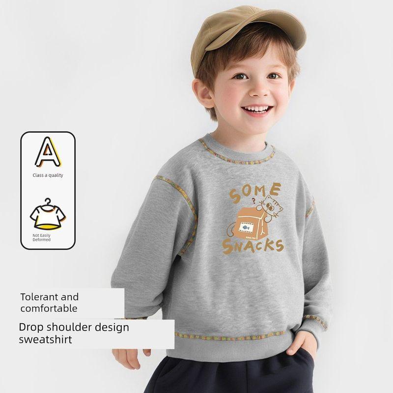 Girls' Sweatshirt Pullover, Class a Pure Cotton, New Autumn and Winter Style, Boys' Tops, Children's Round Neck, Hoodless Base Shirt, Trendy