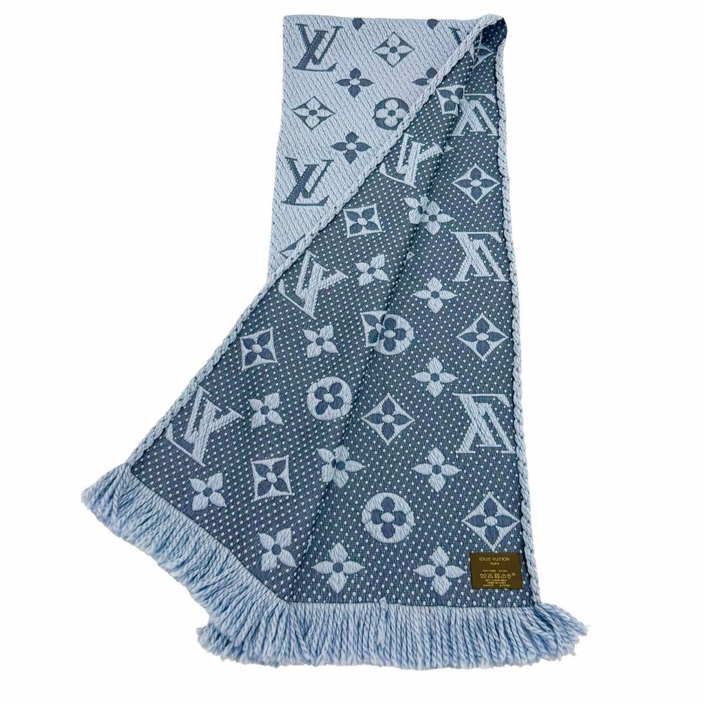 Great LOUIS VUITTON Scarf Escalp Logo Mania LV logo with fringe wool M75702 Used