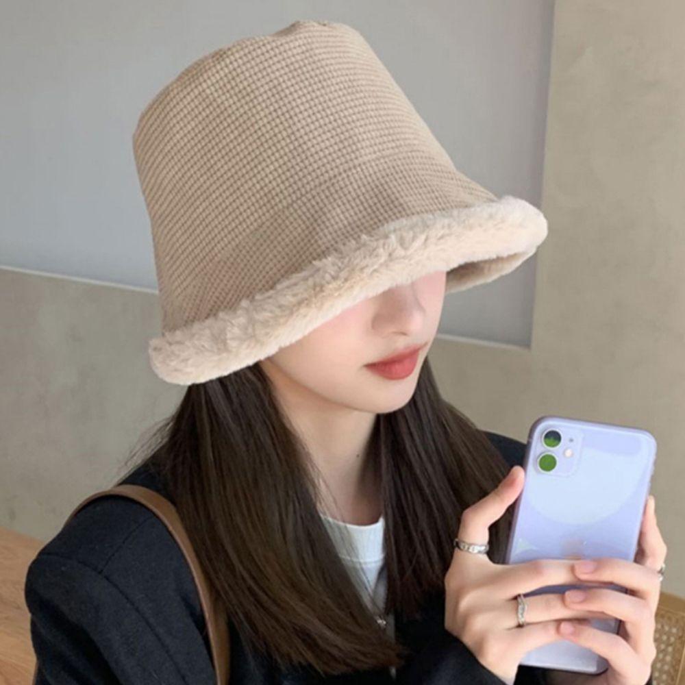 Cold-proof Lamb Fleece Cotton Fisherman Hat Women's Plush Hat Autumn Cap Korean Style Bucket Hat