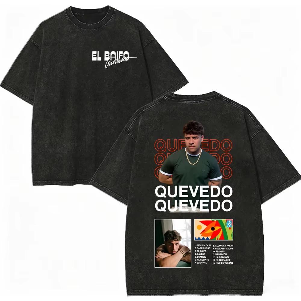 2026 Vintage Washed Rapper Quevedo Merch T-shirt 2026 New Album El Baifo Graphic T Shirts Men Women Fashion Hip Hop Clothing T-shirts Short Sleeve Tee