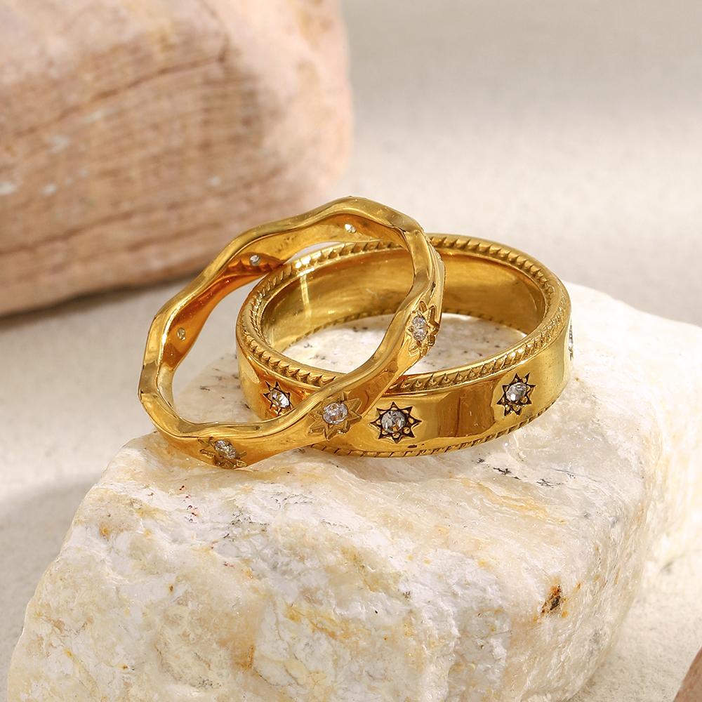 MamacitaSlay Кольцо-звезда из нержавеющей стали 316L с цирконами, покрытие 18K золотом, водостойкое, классическое женское кольцо, высококачественный подарок
