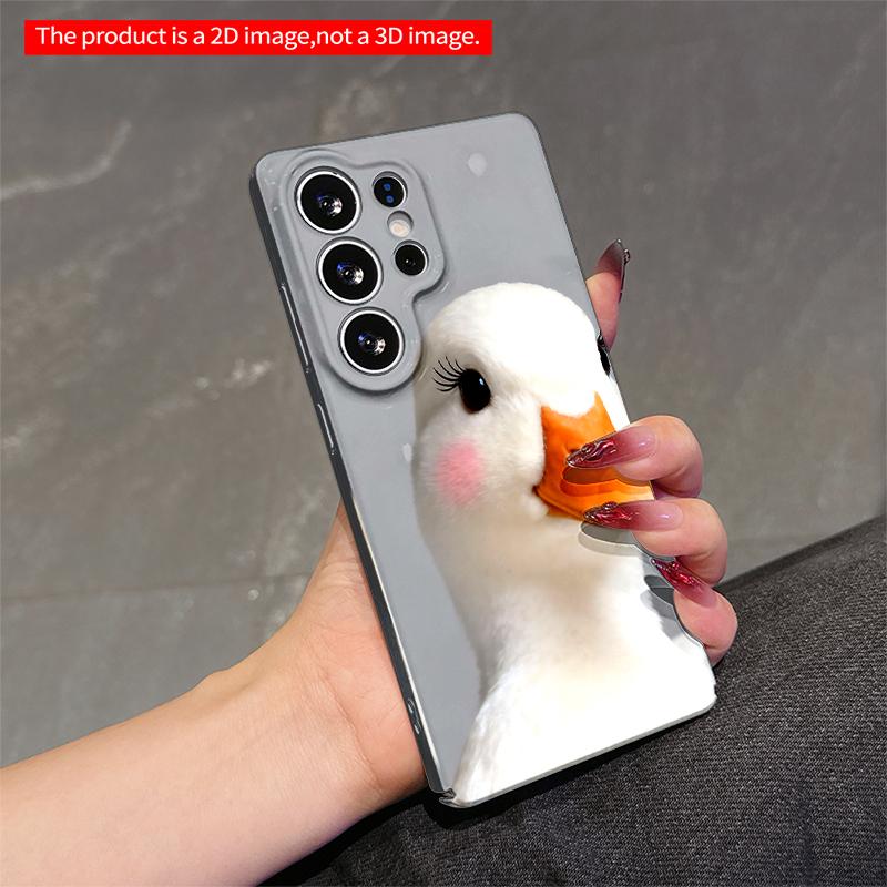 2DFlat Samsung phone case Cute White Duck with Lashes and Rosy Cheeks Applicable to Galaxy S22 S23 S24 S25ULTRA S26 A12 A13 A14 A15 A16