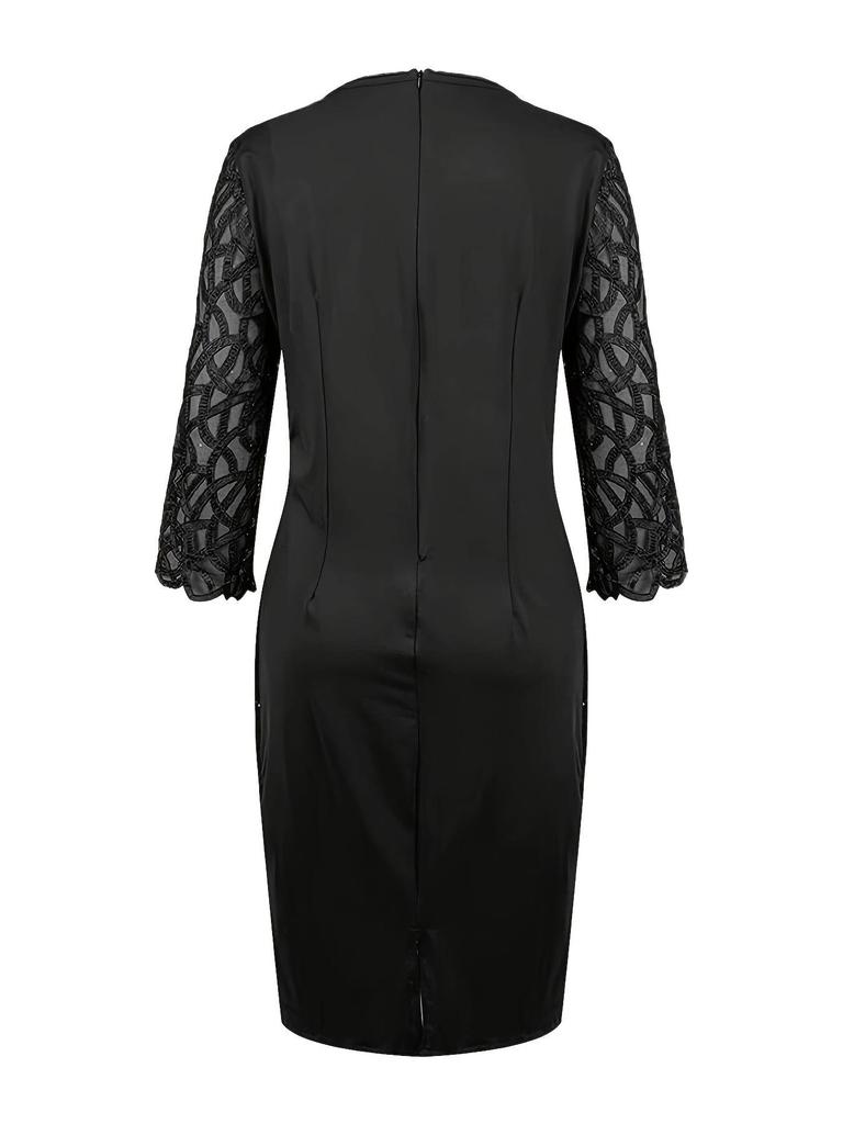 Европейское и американское блестящее сетчатое платье в обтяжку для вечеринок с рукавами три четверти