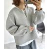 Good Fabric Winter Hoodies Japanese Solid Color Loose Pullover V-neck Lantern Long Sleeve Sweatshirt for Women